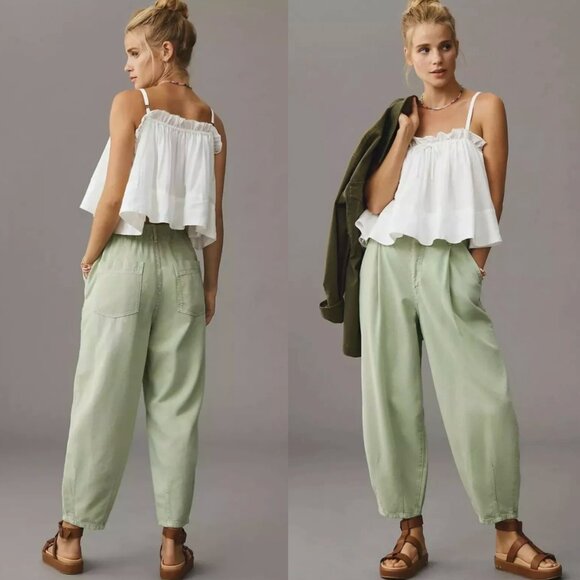 NEW ANTHROPOLOGIE PILCRO The Breaker Pull On Pants Jeans Sage Green Moss 26 - Picture 1 of 9